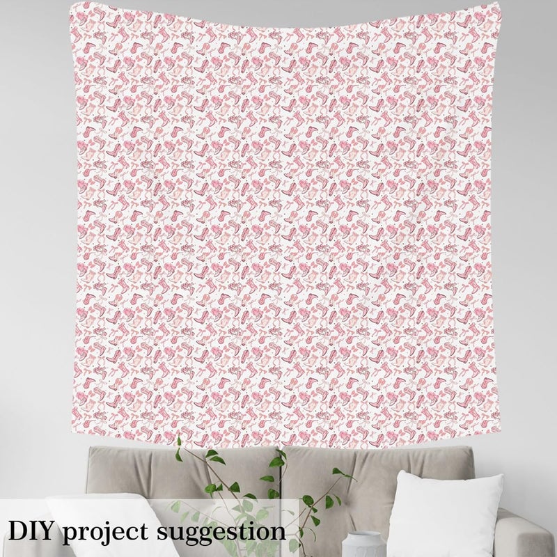 Man Fei Cowgirl Decorative Fabric by The Yard,Western Cowboy Boots Pink Bowknot Fabric for Upholstery and Home DIY Projects,Dreamy Fairy Tale Princess Starry Pink White Outdoor Fabric,1 Yard 36"" L x 59"" W - Image 4